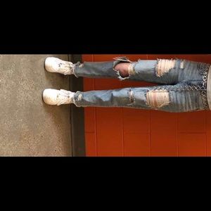 High Waisted Distressed Mom Jean